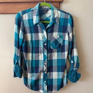 Lucky Brand Teal and Navy Plaid Shirt